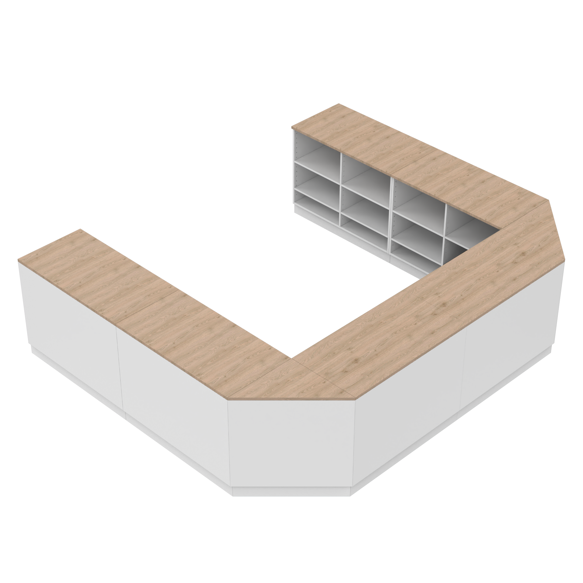 Vendita bancone a forma di U, bianco/quercia 300x360