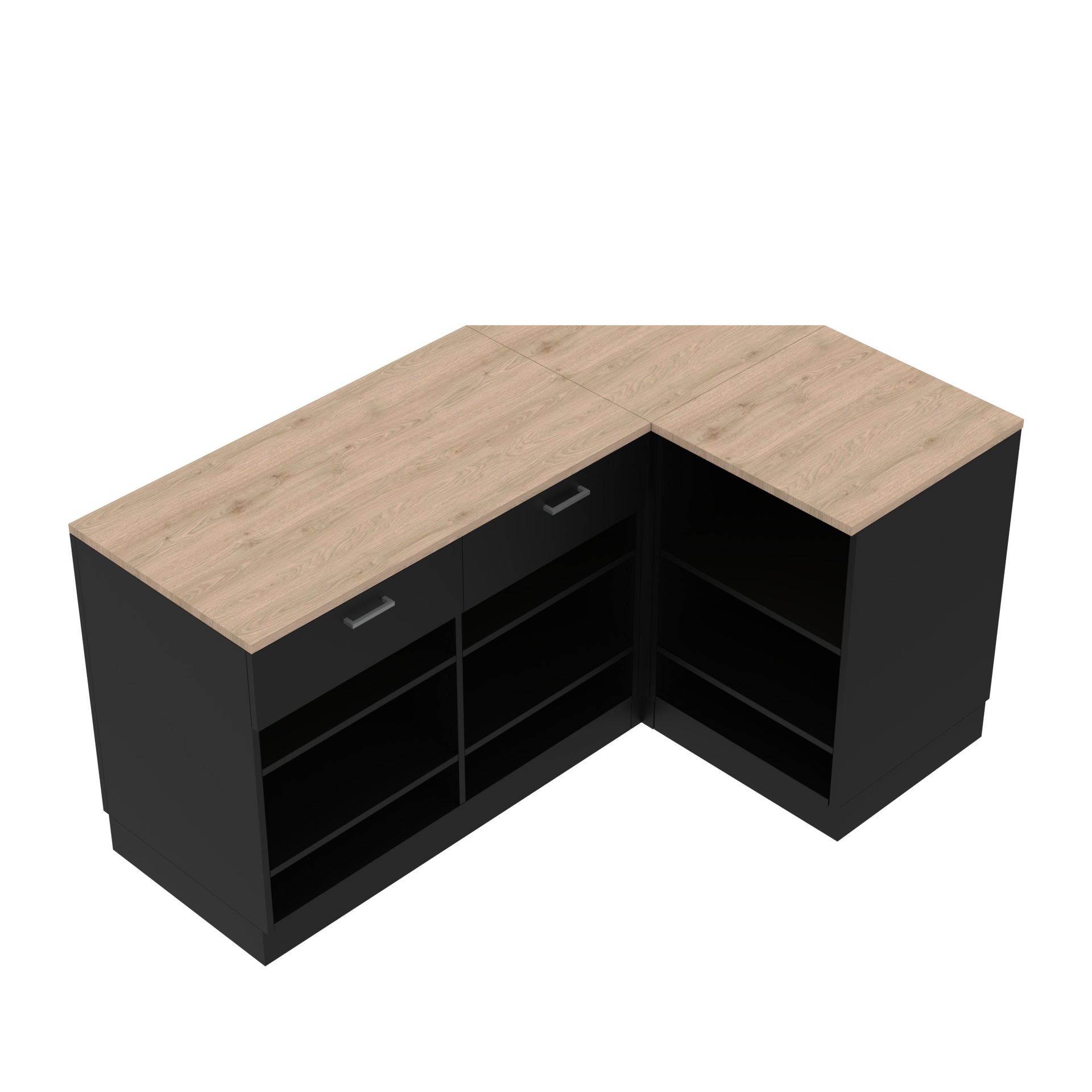 Sale counter l-shape, black/black/oak 180x120